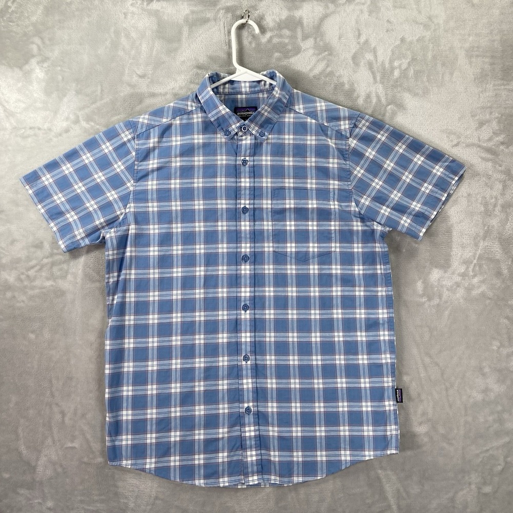 Patagonia Shirt Mens Medium Button Down Lightweight Bluffside Plaid Casual Blue